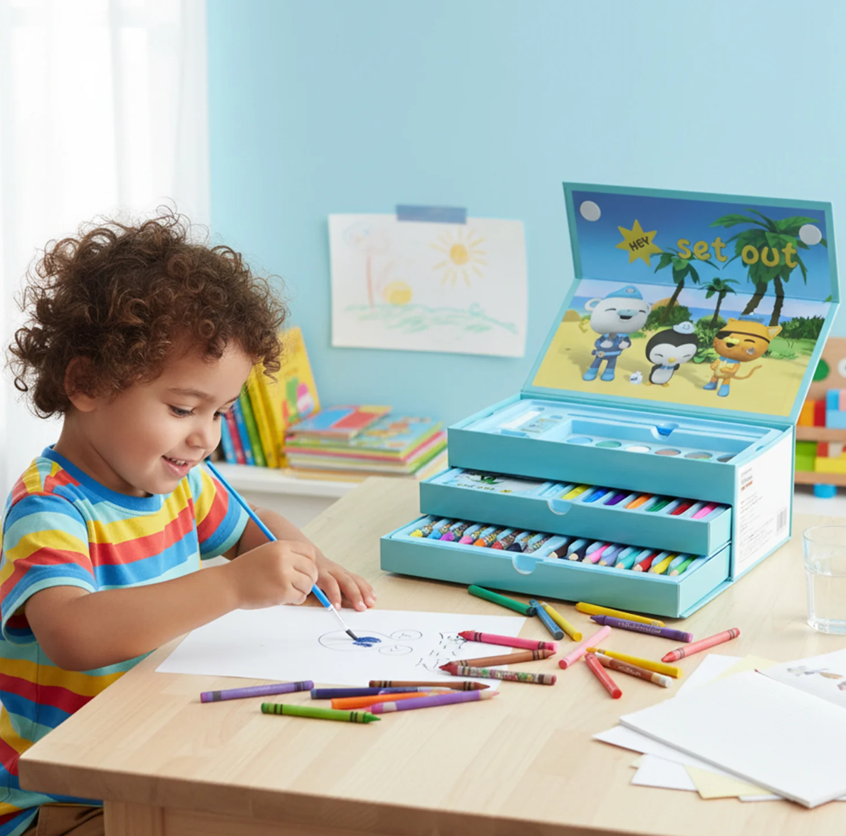 Kids Drawing Kit Box – Complete Cartoon Art Set with Colors