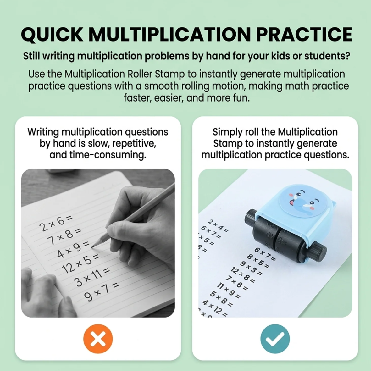 Multiplication Practice Math Roller Stamp – Times Tables Learning Tool for Kids