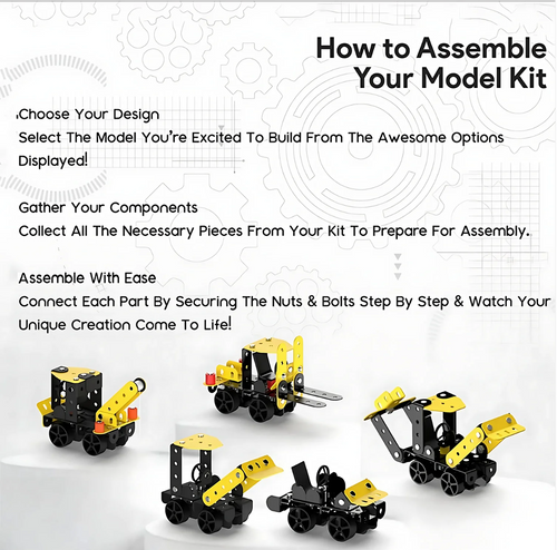 5-in-1 Mecha Builder DIY Kit - how to assemble, 5 construction vehicle models