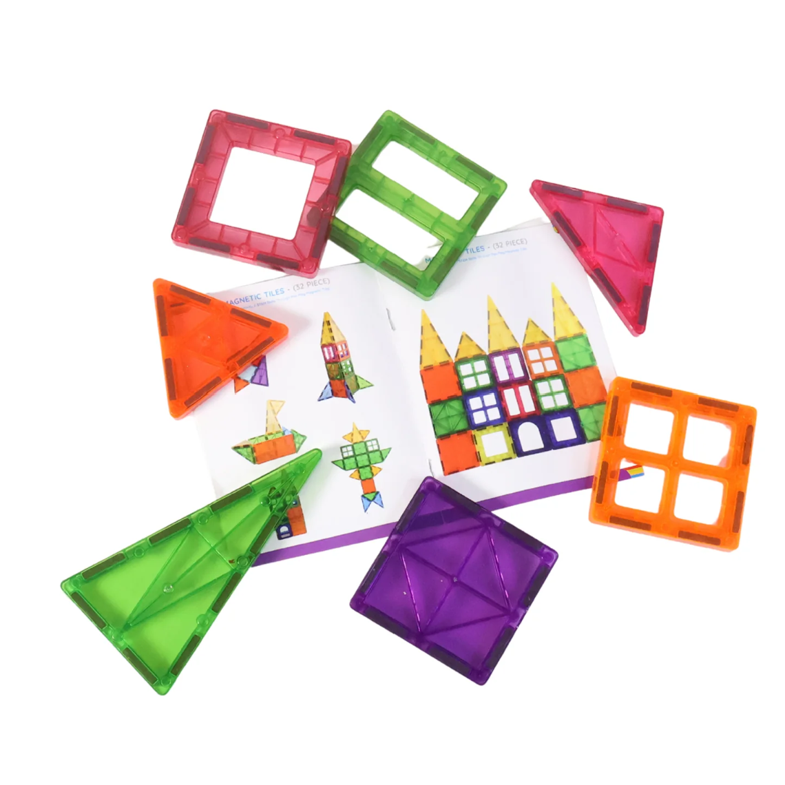 Magnetic tiles with idea book showing build inspirations